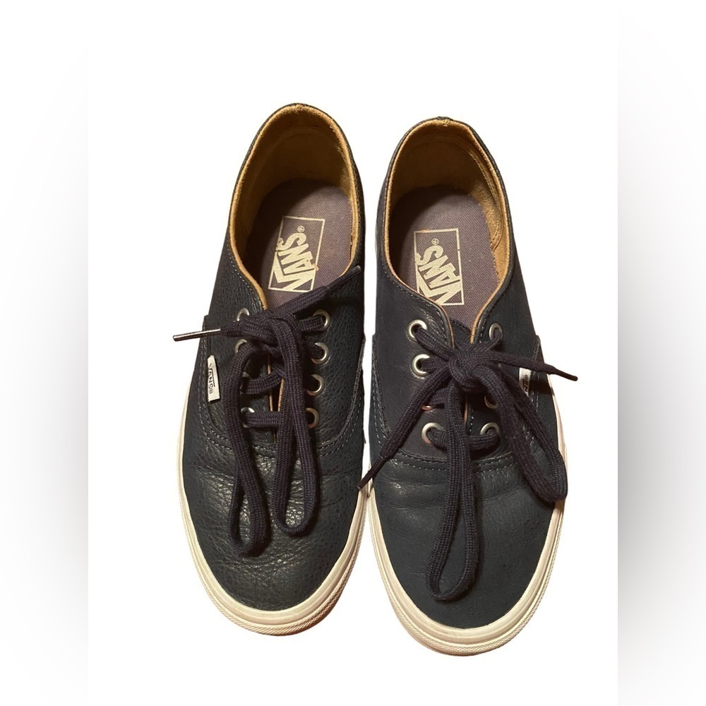 VANS Classic Lace Up Low Top Skate Shoes Navy Blue Leather 721356 Mens Size 5.5